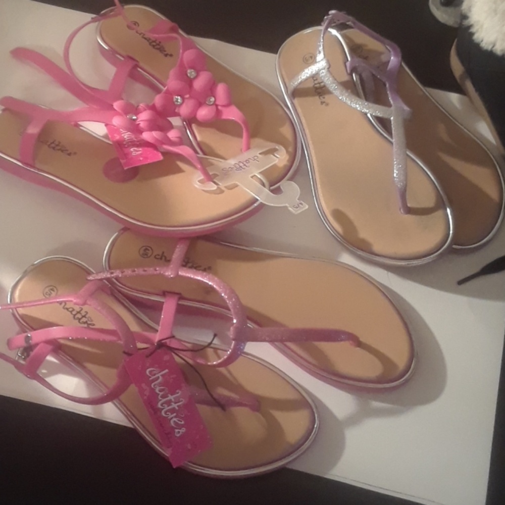 Sandals3 pair pink purple silver ALL as 4.5